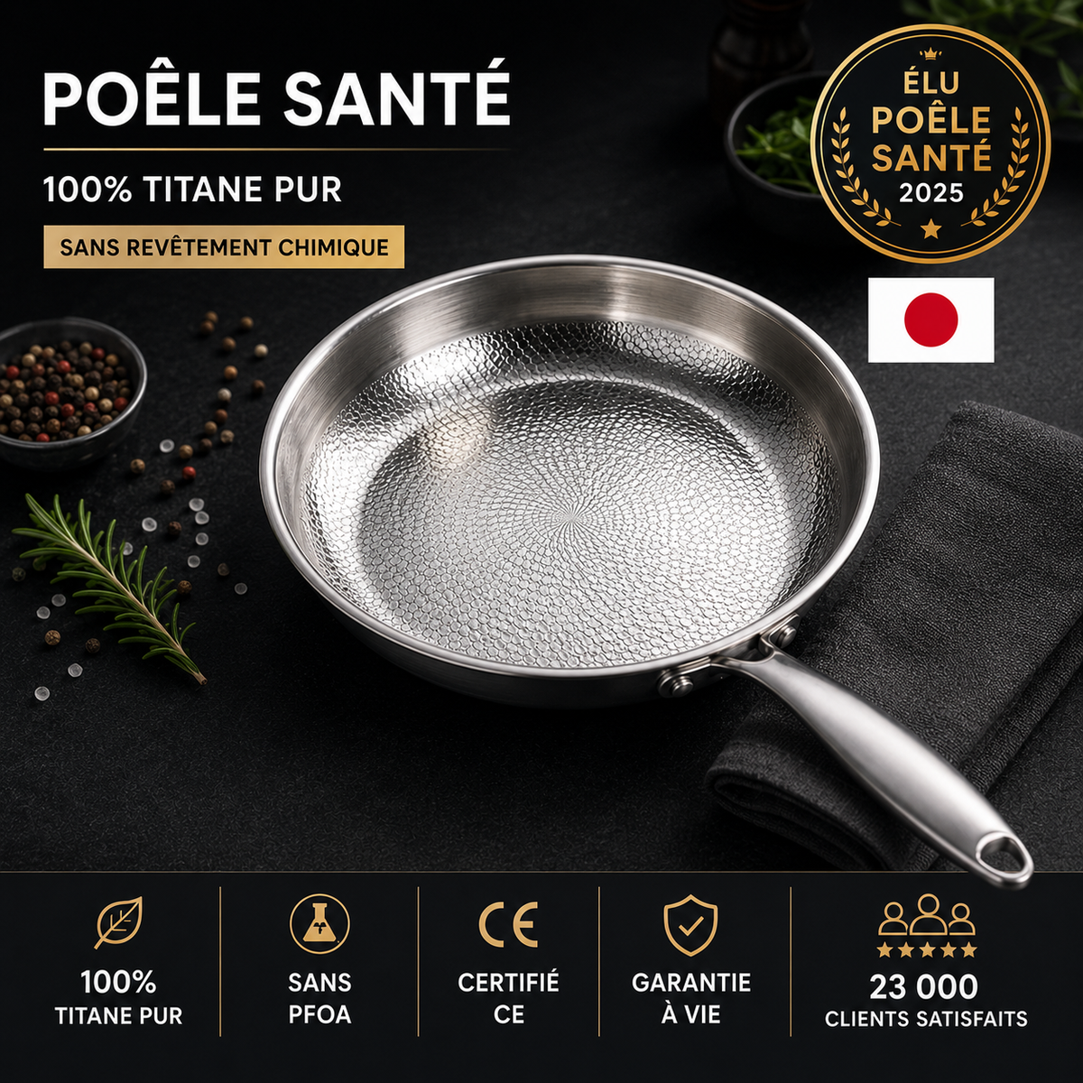 Poêle artisanale en 100% titane pur sans toxines - OPERMAL®