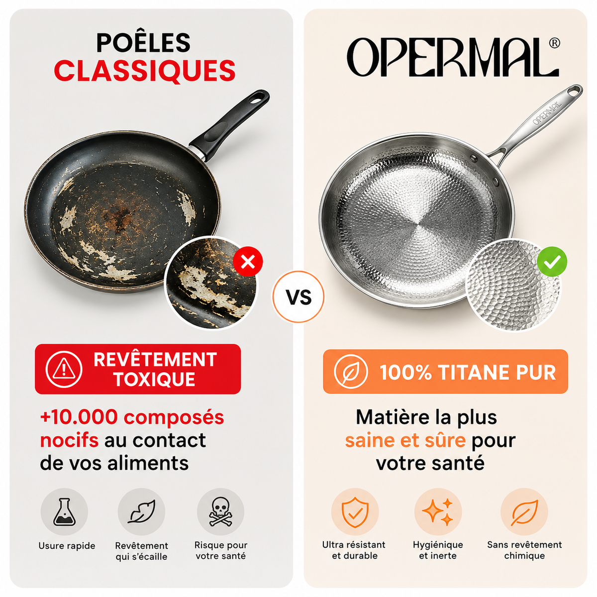 Poêle artisanale en 100% titane pur sans toxines - OPERMAL®