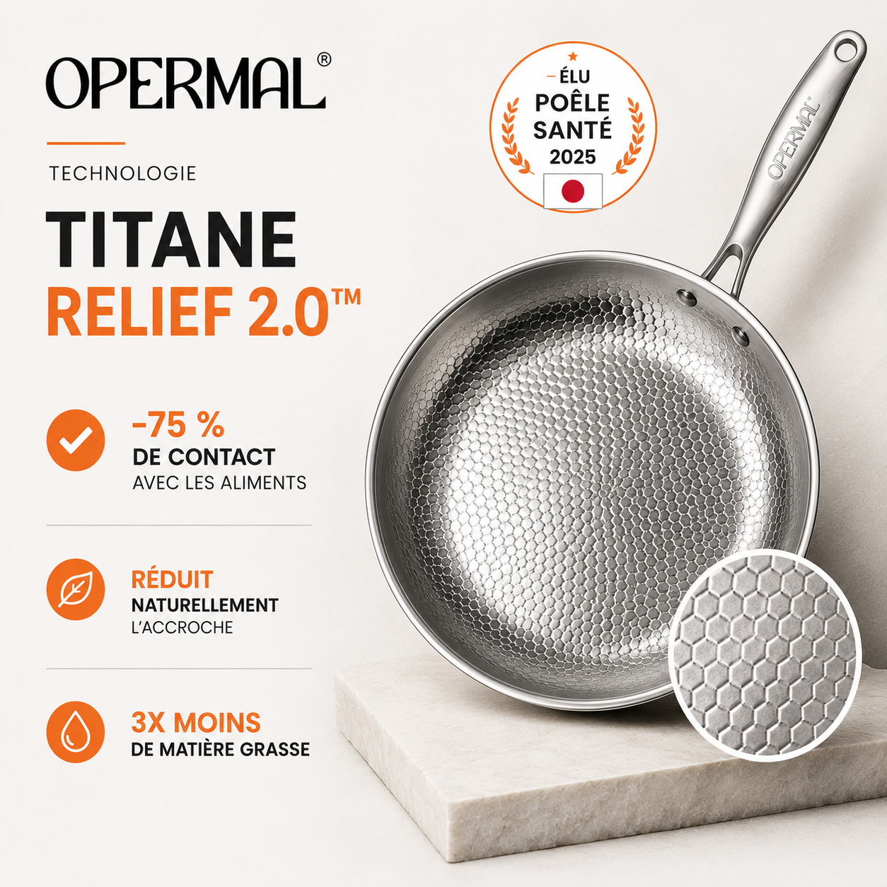 Poêle artisanale en 100% titane pur sans toxines - OPERMAL®