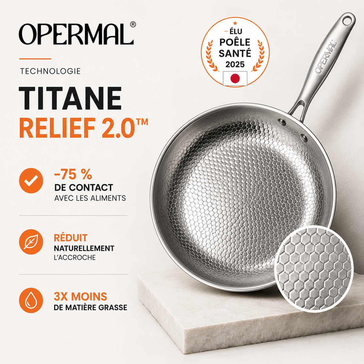 Poêle artisanale en 100% titane pur sans toxines - OPERMAL®