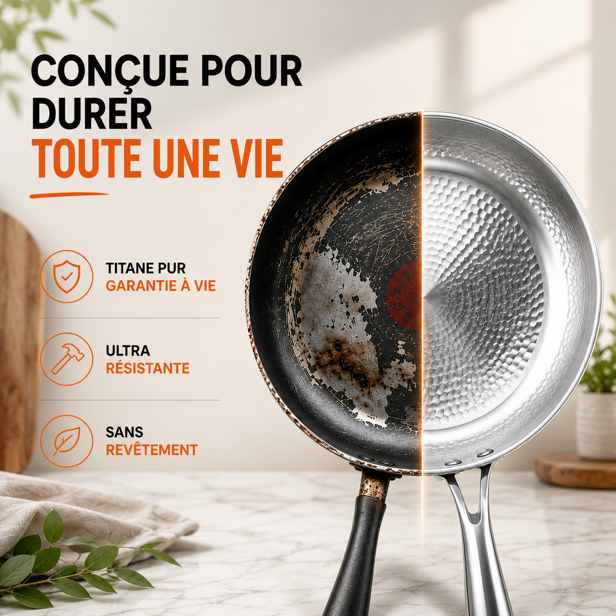 Poêle artisanale en 100% titane pur sans toxines - OPERMAL®